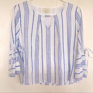 Lucky Brand Blue & White Striped V Neck Blouse Top